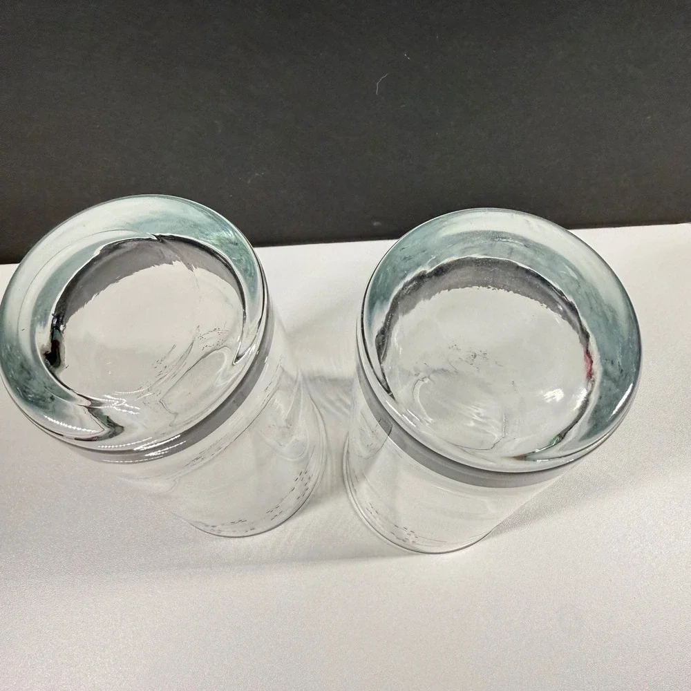 2 Vintage Floral Berry Highball Juice Glasses Set Clear Botanical Tumblers 6.25